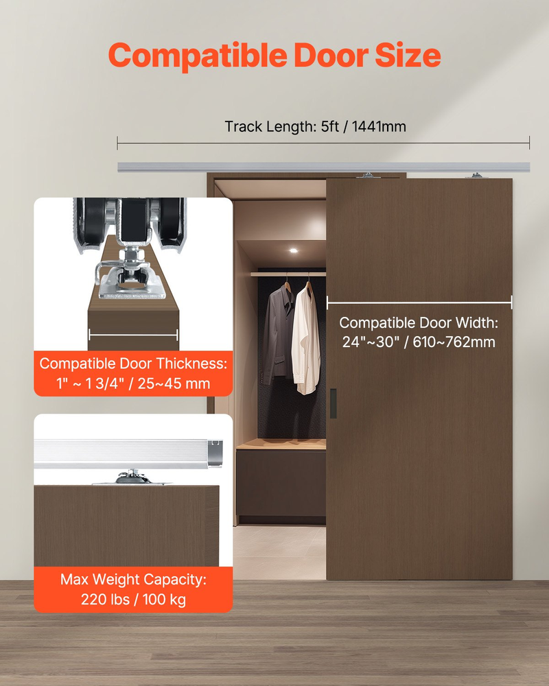 Pocket Door Track Kit 5 ft Heavy Duty Pocket Door Hardware Track Set 3 Wheels