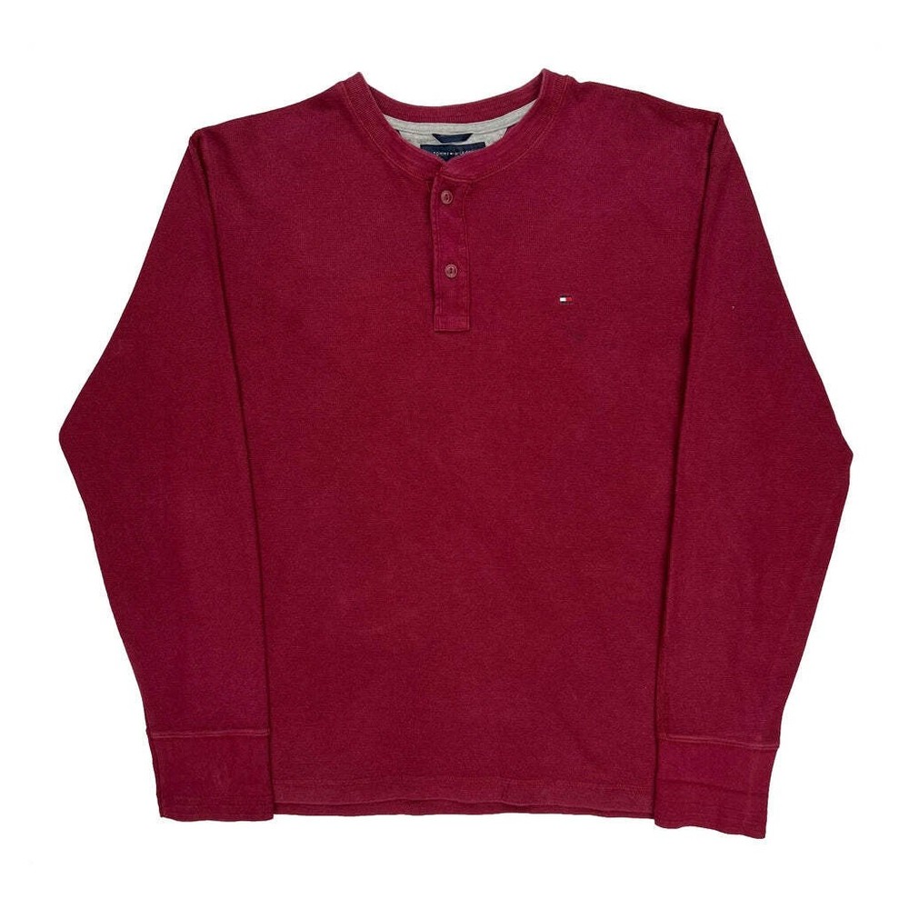 Tommy Hilfiger Henley Long Sleeve T-Shirt - XL Red Cotton