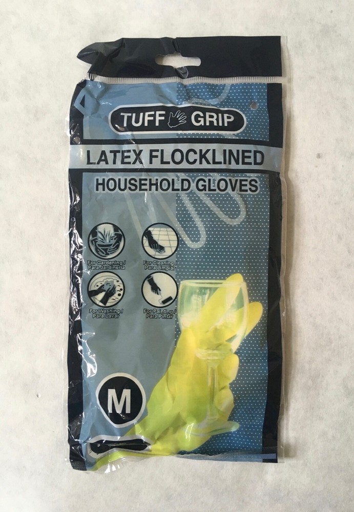 12 Pairs Tuff Grip Latex Flock Lined Yellow Work Gloves Medium