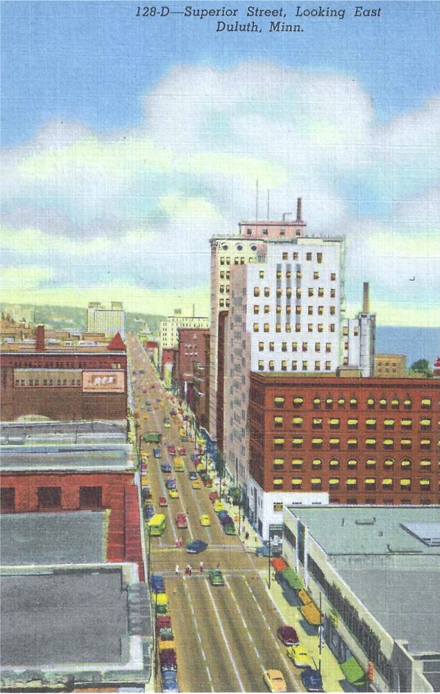 1955 Duluth MN Minnesota ~ Aerial View of Superior Street Looking East Postcard