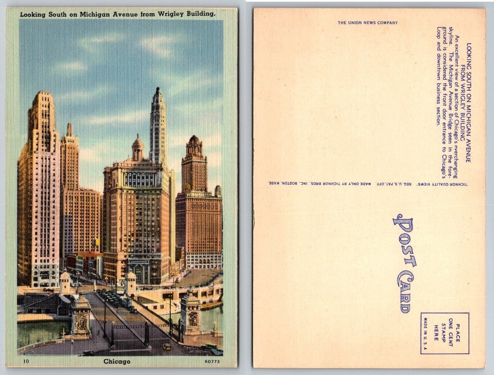 Vintage Chicago Michigan Avenue Skyline Linen Postcard Tichnor Quality Views