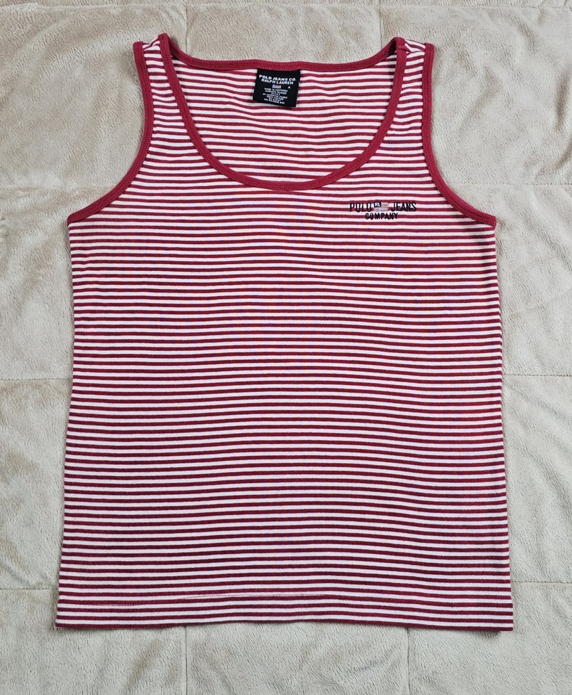 Vintage Polo Jeans Co Ralph Lauren Tank Top Womens S Red Striped Flag Logo Y2K