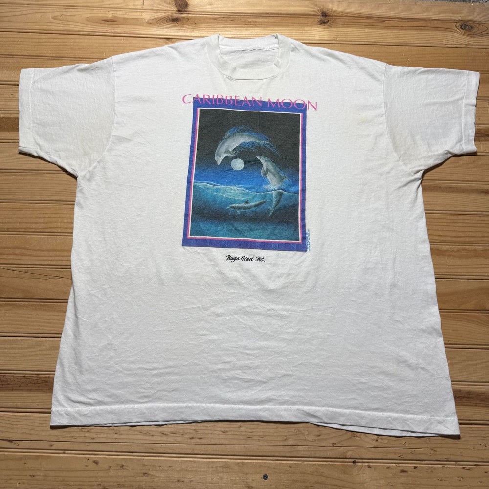 Vintage 1991 Caribbean Moon Vintson Dolphins Ocean Marine Life Art T-Shirt - 3XL