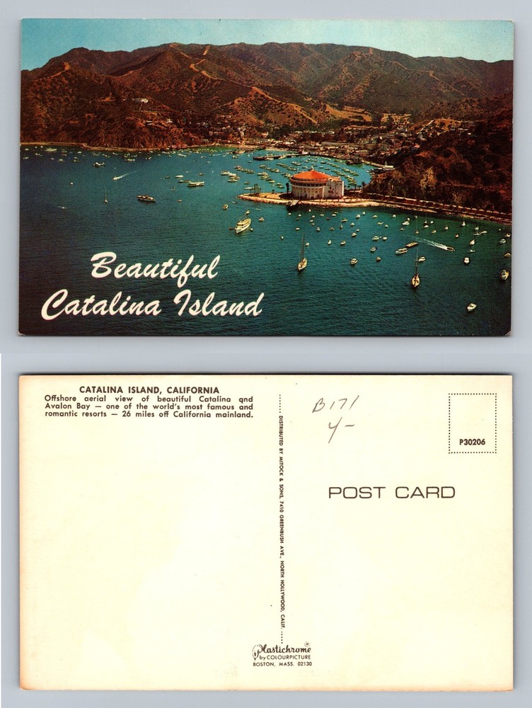Santa Catalina, CA-California, Island Aerial Harbor Boats View Vintage Postcard