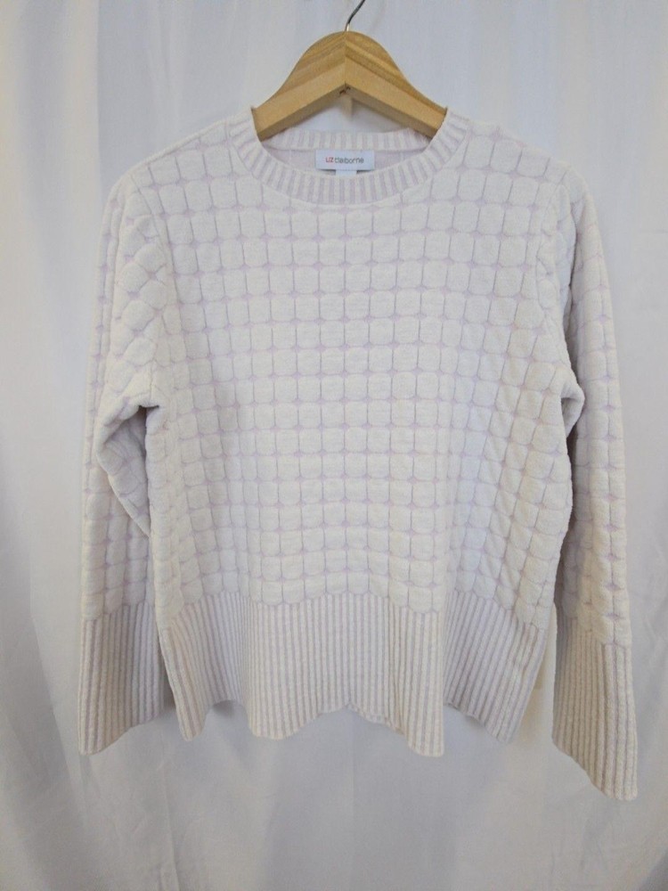 Liz Claiborne Sweater Womens Large White Textured Geometric Knit Pullover
