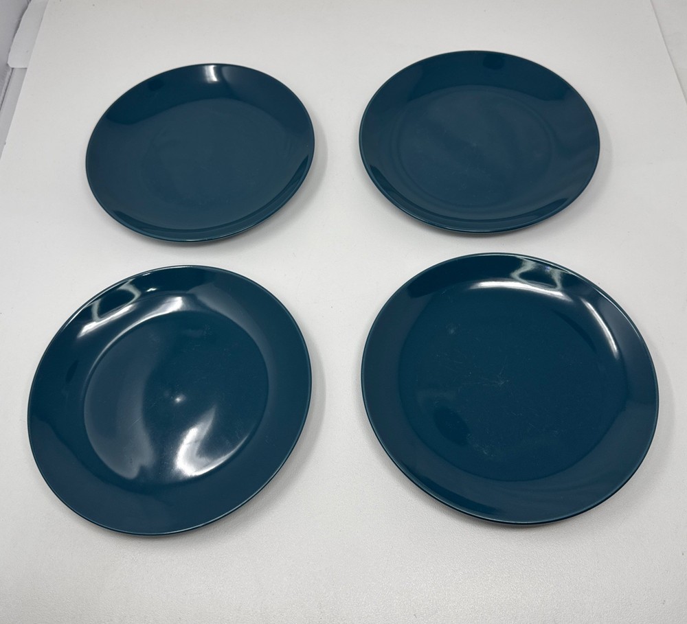 IKEA FÄRGKLAR Dark Turquoise Glossy Salad Plates Set of 6 8” Light Wear