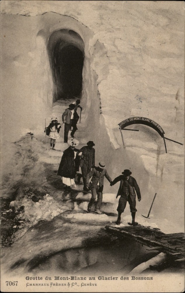Grotte du Mont Blanc Glacier des Bossons Chamonix France vintage postcard c667