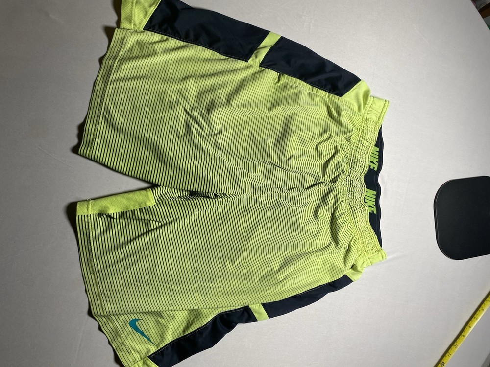 Nike Dri-Fit Men's Medium Basketball Shorts Neon Volt Green Black Striped Gym