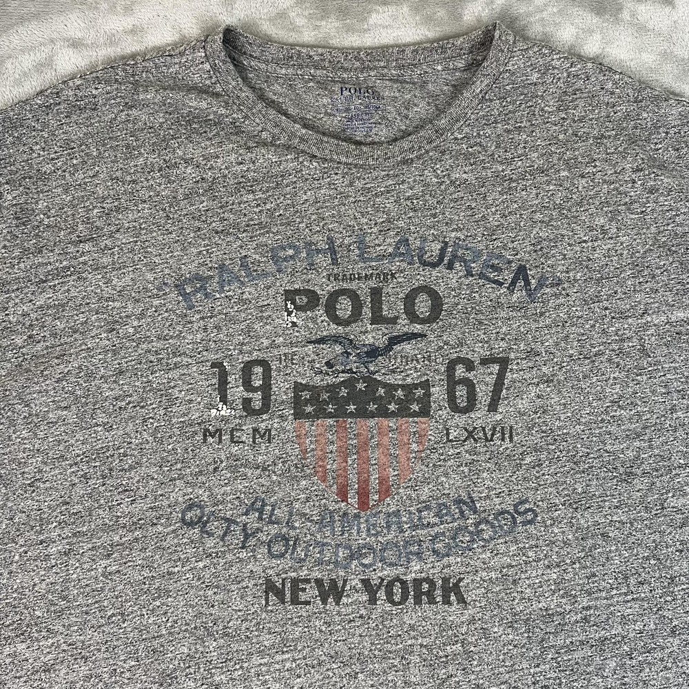 Polo Ralph Lauren Shirt Mens XL Gray Classic Fit USA Flag Eagle Graphic Tee