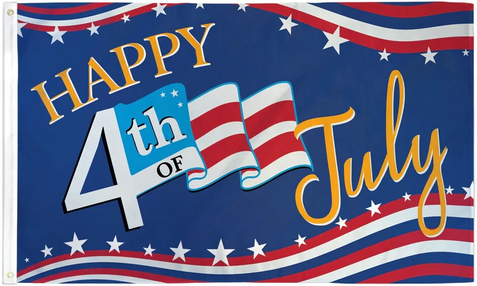 Happy 4th of July (Stars) 3x5ft Poly Flag USA Patriotic America Holiday Flag