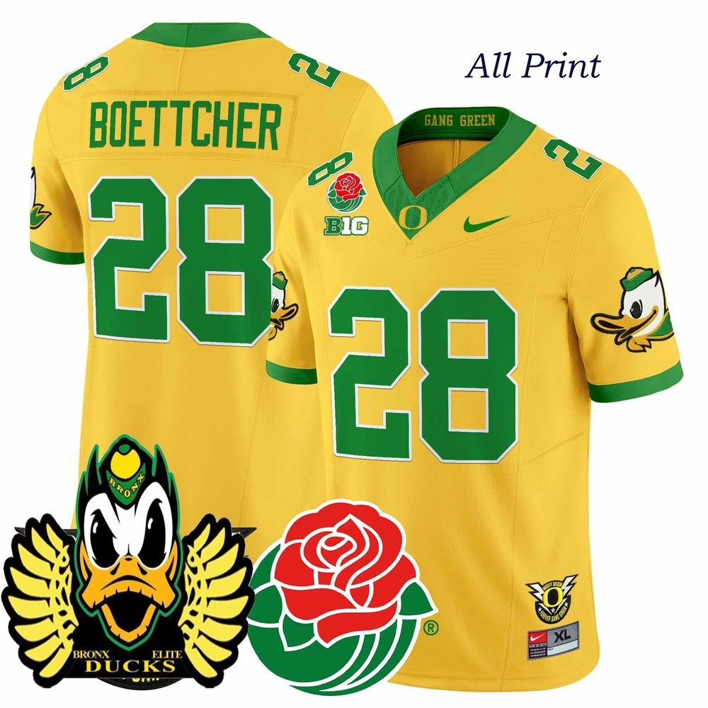 Oregon Ducks 2025 Rose Bowl Bryce Boettcher #28 Football Jersey – All Print Styles  