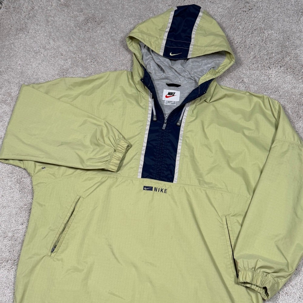 VTG 90s Nike Pullover Anorak Hooded Jacket Light Green Navy Women Large