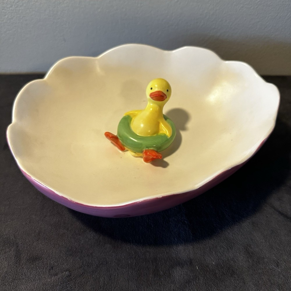 Hallmark Russ & Berrie, Yellow Duckie With Inner Tube In Candy Dish Tray