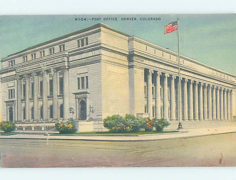 Unused Linen POST OFFICE SCENE Denver Colorado CO d8767