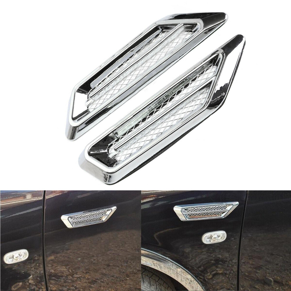 2Pcs Chrome Car Air Flow Fender Side Vent Sticker Decor Car Exterior Accessories