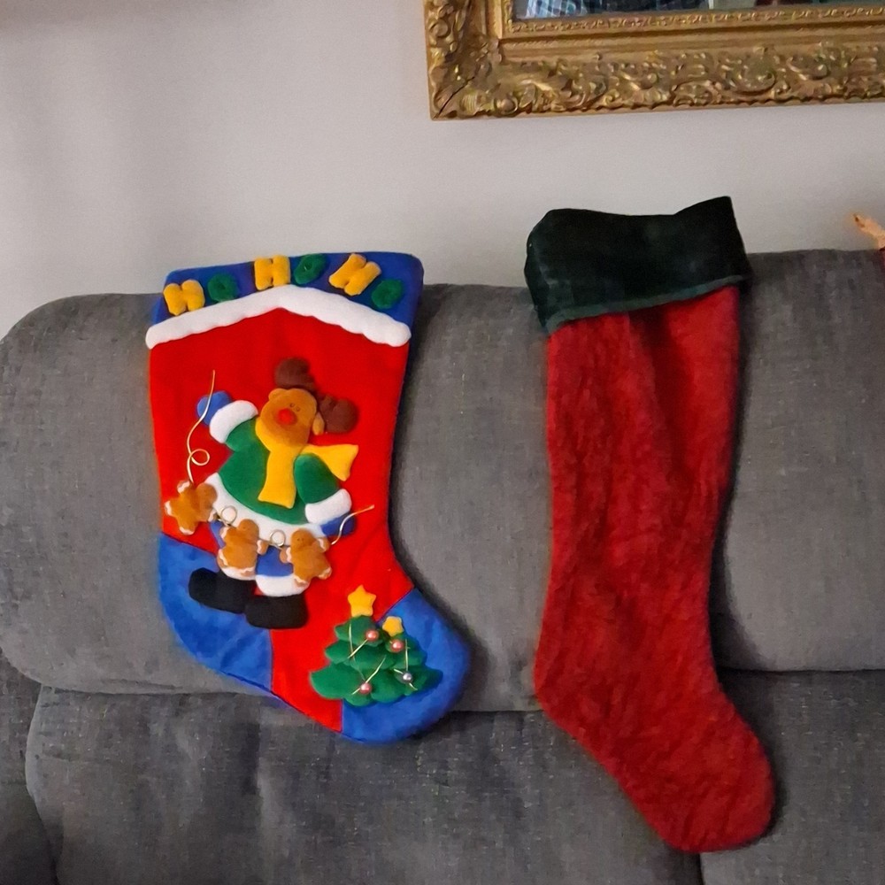 Set of 5 Fabric Christmas Stockings Red Gold Multicolor Cream Solid Floral