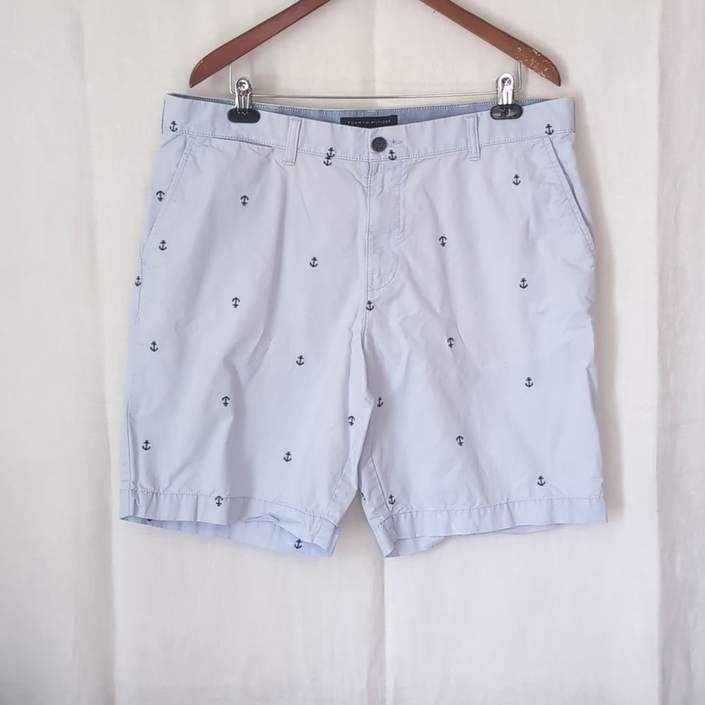 Tommy Hilfiger Classic Fit Pale Blue Anchor Print Shorts Size 38