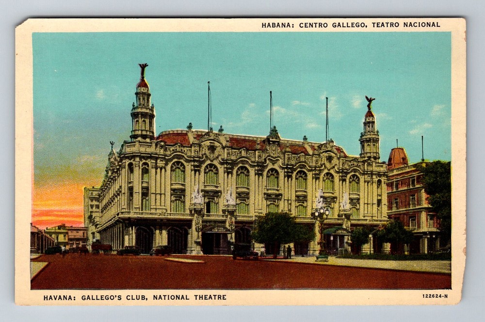 Cuba- Havana Gallego's National Theatre Souvenir PC Old Postal Vintage Postcard