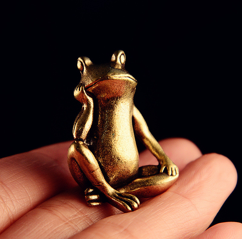Brass Frog Animal Statue Small Sculpture Tabletop Figurine Home Decor Gifts