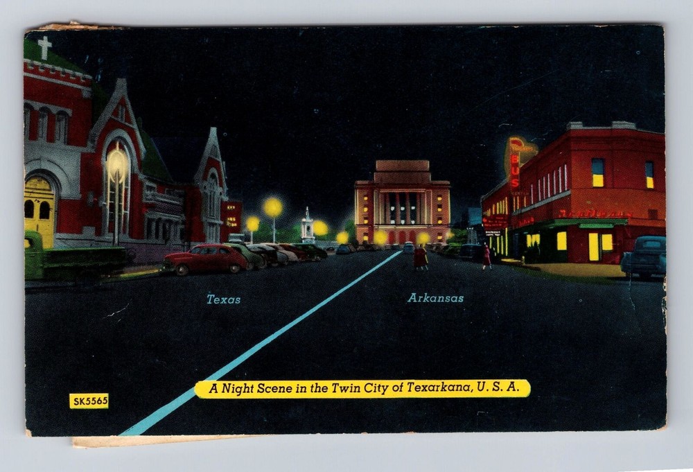 Texarkana TX-Texas, Night Scene in Twin City, Antique Vintage Souvenir Postcard