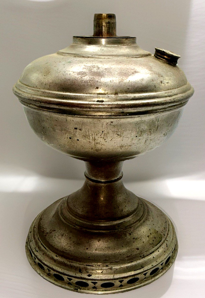 Antique RAYO Kerosene Oil Lamp Old Model Center Draft Nickel-Plated Brass