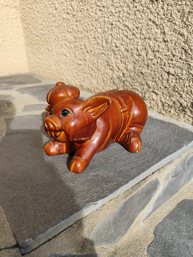 Antique Pig Breaking Earthenware Piggy Bank - Handmade