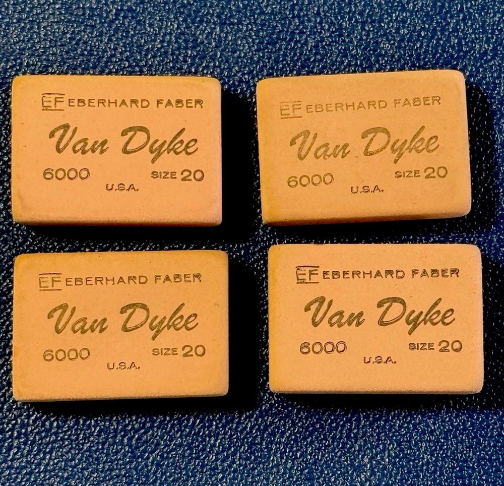 4 Vintage Eberhard Faber VAN DYKE 6000 Size 60 Rubber Erasers USA