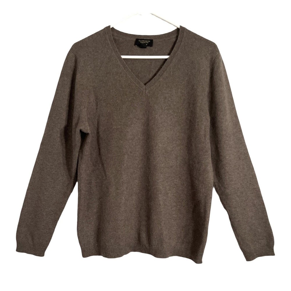 Charter Club Cashmere Sweater Womens Size XL Brown Long Sleeve Pullover V-Neck