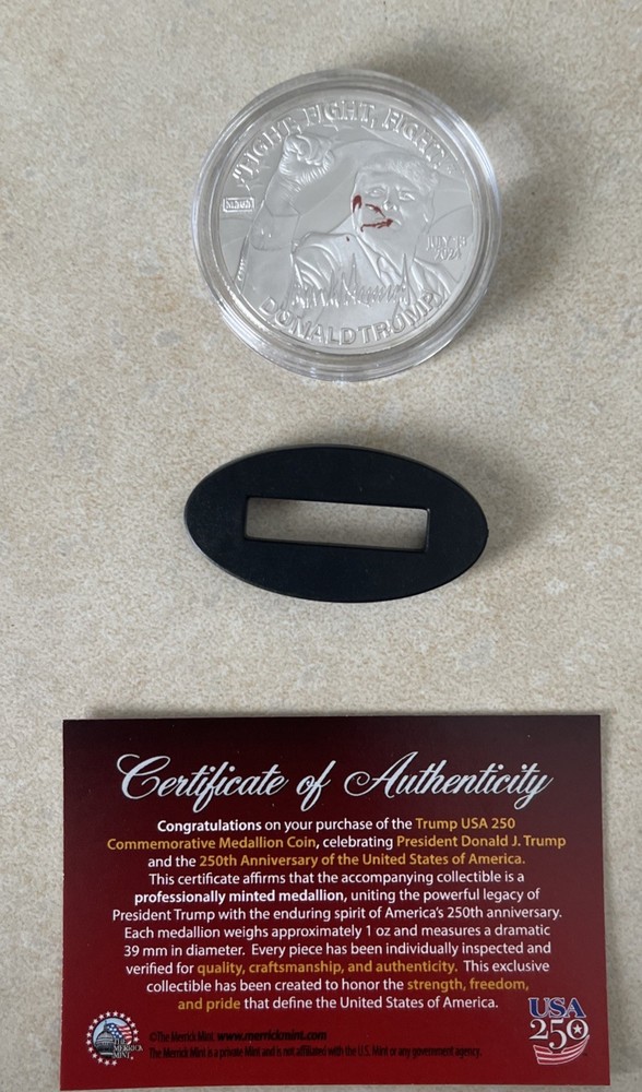 Trump Usa 250thMedallion Coin to comm. The assassination att. Fight Fight Fight