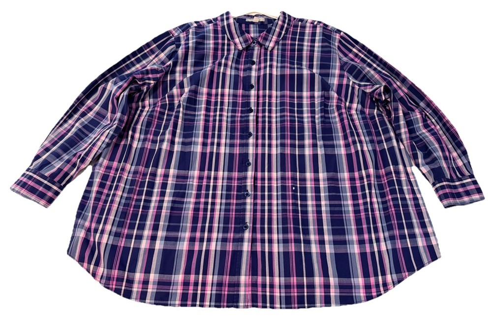 WOMAN WITHIN Women 3X 30/32 Plaid Button Up Shirt Long Sleeve Multicolor