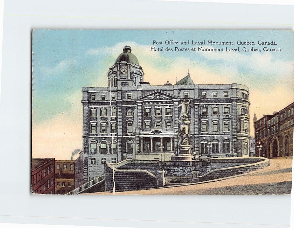 Postcard Post Office & Laval Monument Quebec Canada