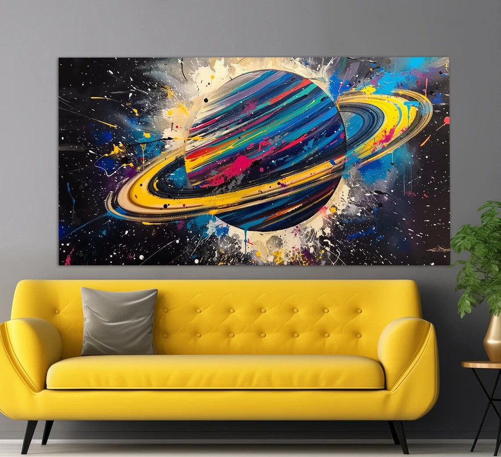 Vintage Saturn Space Universe Colorful Canvas Wall Art Australia