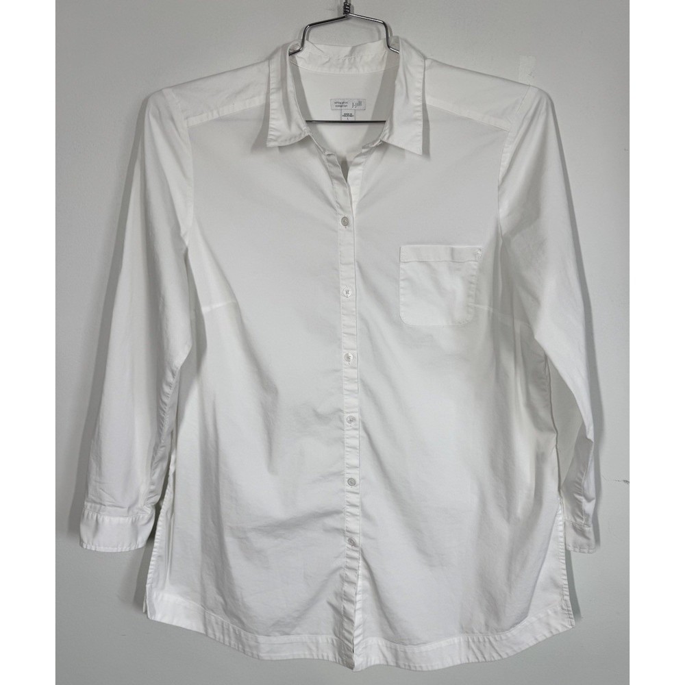 J Jill White Shirt Collection Long Sleeve Button Up Blouse Size L Stretch Tunic
