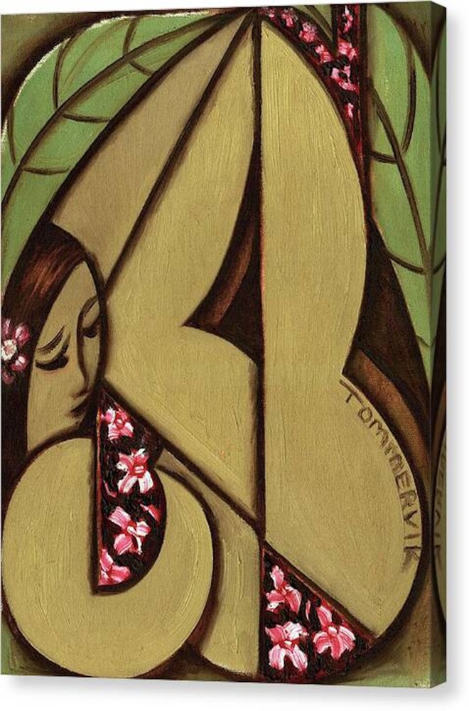 Tropical Wall Art Hawaiian Flower Abstract Woman Palm Tree Decor Coastal Decor-image