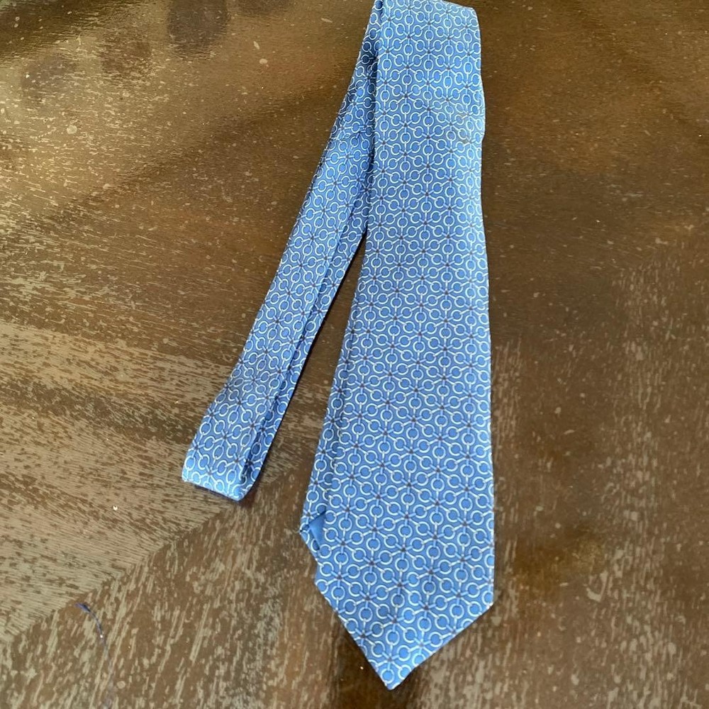 HERMES Necktie Tie Geometric Made in France 100% Silk Blue Men's Authentic