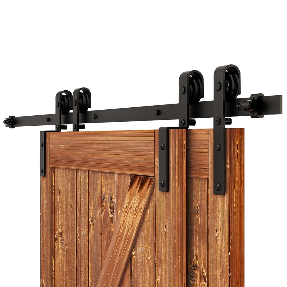6FT Bypass Sliding Barn Door Hardware Kit, Combination Track Mode Sliding Doo...