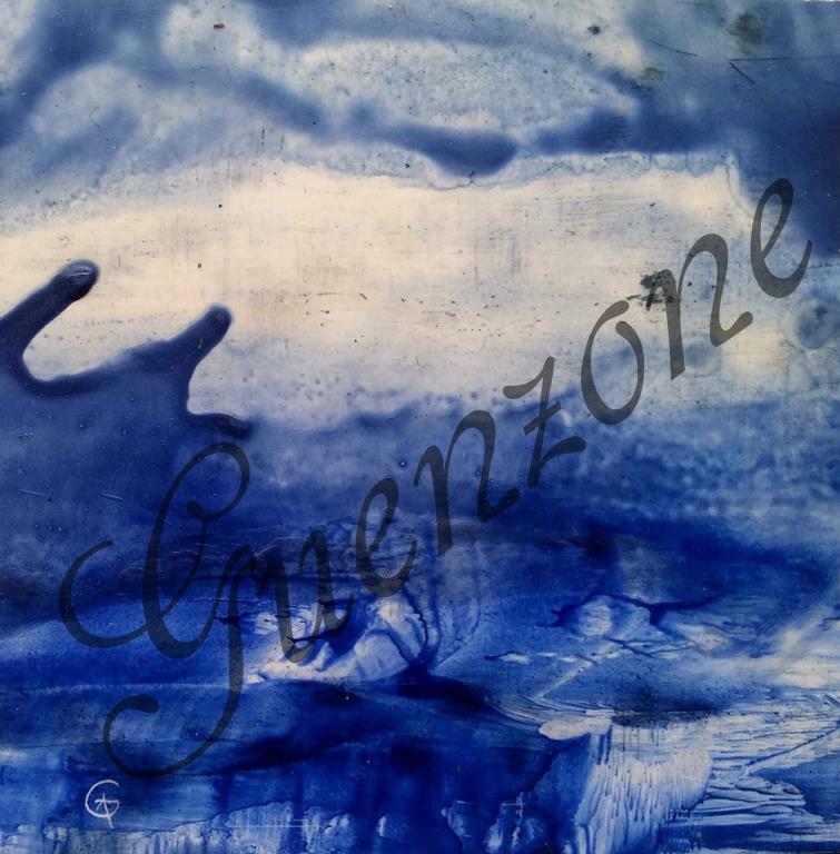 Vibrant blue abstract modern encaustic wax painting signed by artist-image