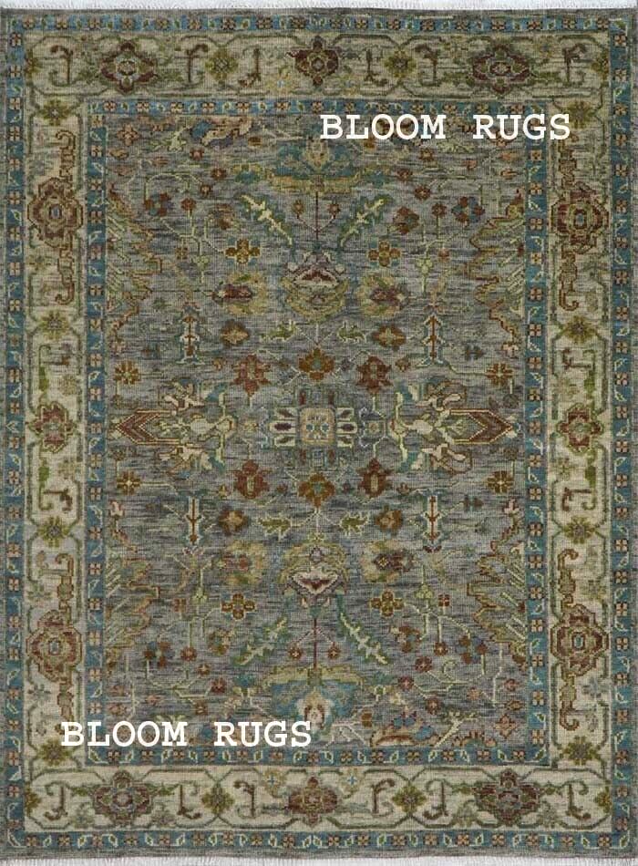 Handmade 8x10 ft. Gray Floral Contemporary Oushak Area Rug | Customizable Carpet