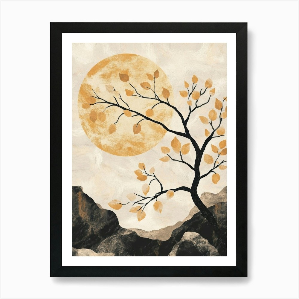 Moon and Tree Framed Canvas Wall Art Print Poster Picture  
