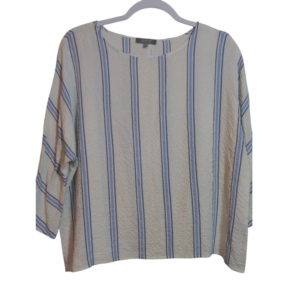 Habitat Cream and Blue Striped Women’s 3/4 Sleeve Crinkle Top Size XS