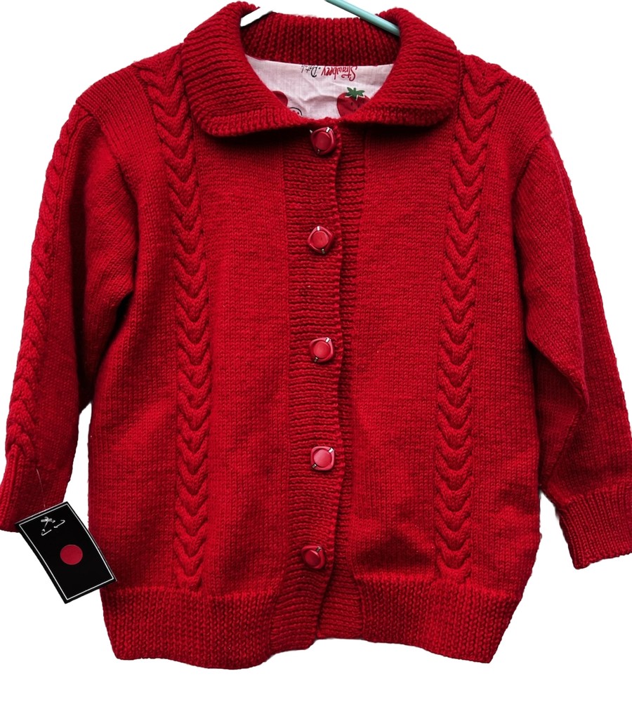 Vintage Thrifted Treads  Rabbit Sweater Red Knitting Animal Rare Find Buttons