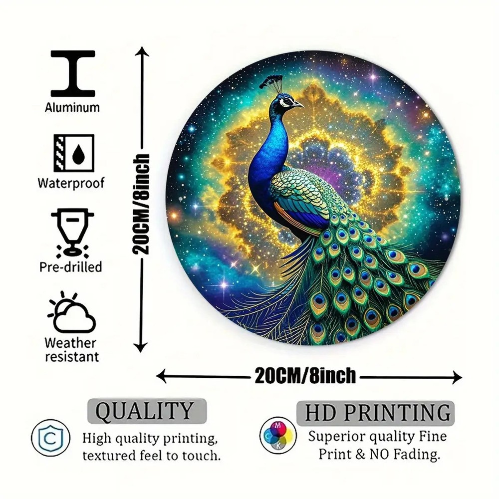 Retro Space Peacock Wall Decoration Round Aluminum Metal Sign