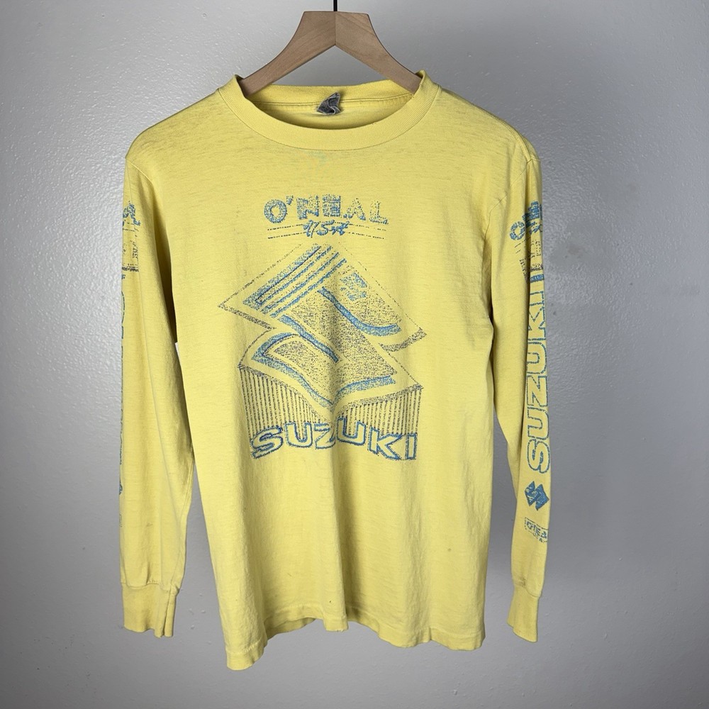 Vintage 80’s O'Neal USA Suzuki Motocross Yellow Racing T Shirt Made In USA Small
