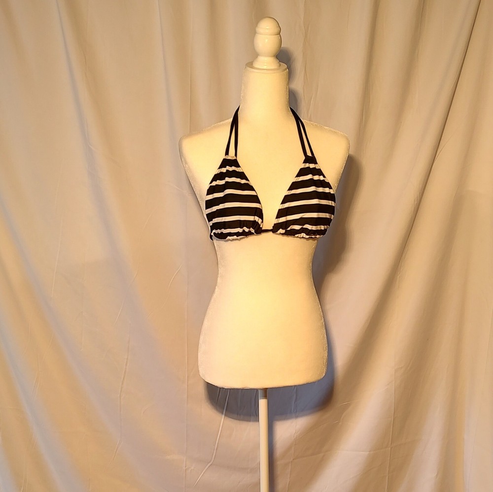 JOE BOXER bikini top black and white stripes size large lightlt padded