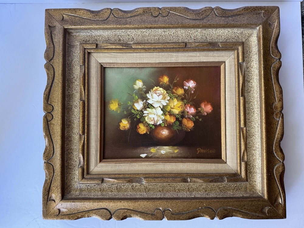 Pintura Vintage Floral Con Marco De Madera