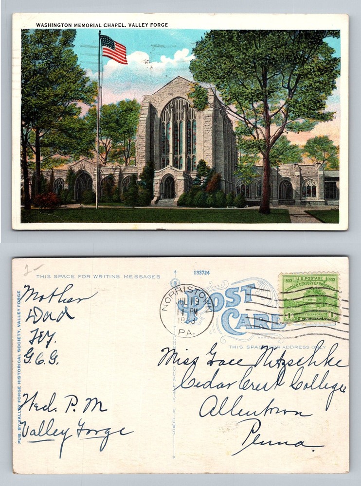 Valley Forge, PA-Pennsylvania, Washington Memorial Chapel Vintage c1933 Postcard