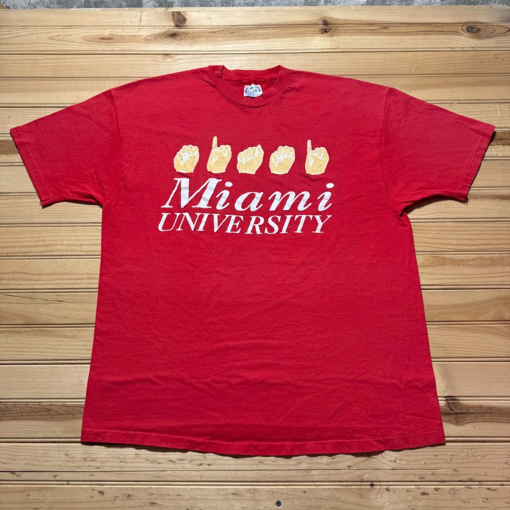Vintage 90s Hanes Miami University RedHawks Single Sign Language USA Made - XL