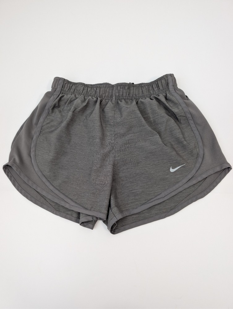 Nike Dri-FIT Women's Gray Solid Athletic Shorts Elastic Waist Drawstring Gym