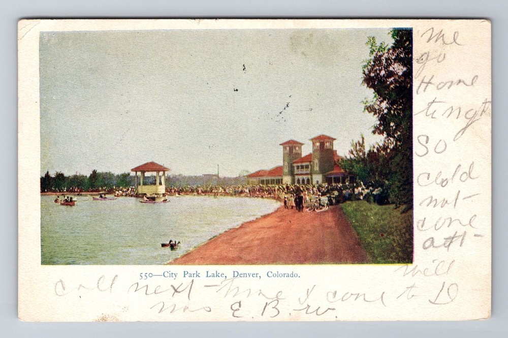 Denver CO-Colorado, City Park Lake, Antique Vintage c1907 Souvenir Postcard