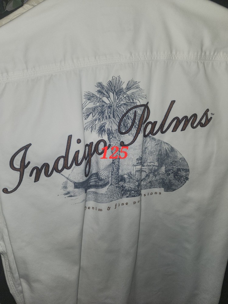 Indigo Palms Men's White Cotton Twill Embroidered Graphic Button-Up Shirt